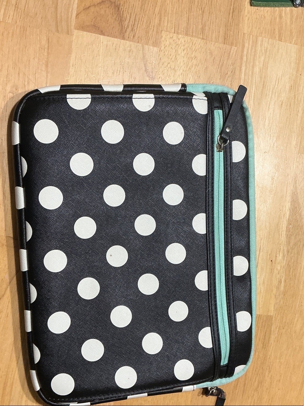 Studio C Black and White Polka Dot Tablet Sleeve with Mint Trim